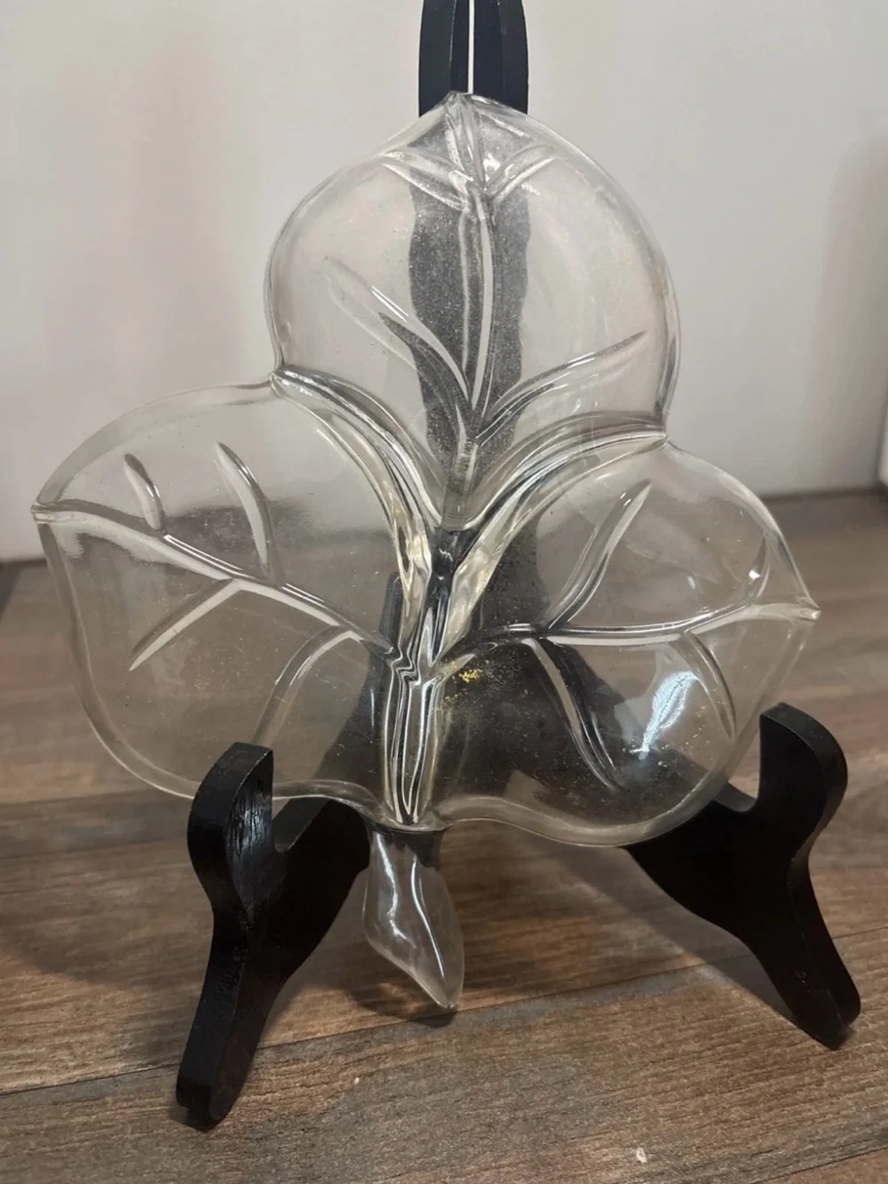Clear Glass Leaf-Shaped Divided Serving Dish